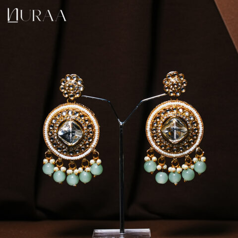 Mint Green Polki Chand Earrings