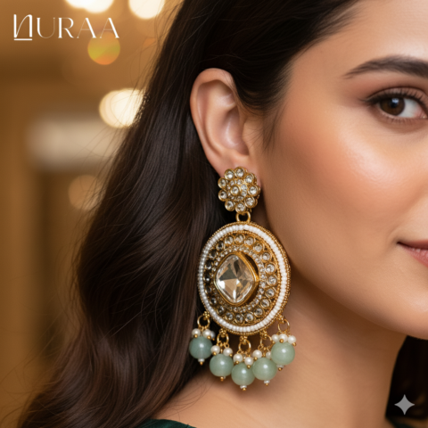 Mint Green Polki Chand Earrings