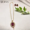 Oval Ruby-Emerald Pearl Pendant Set