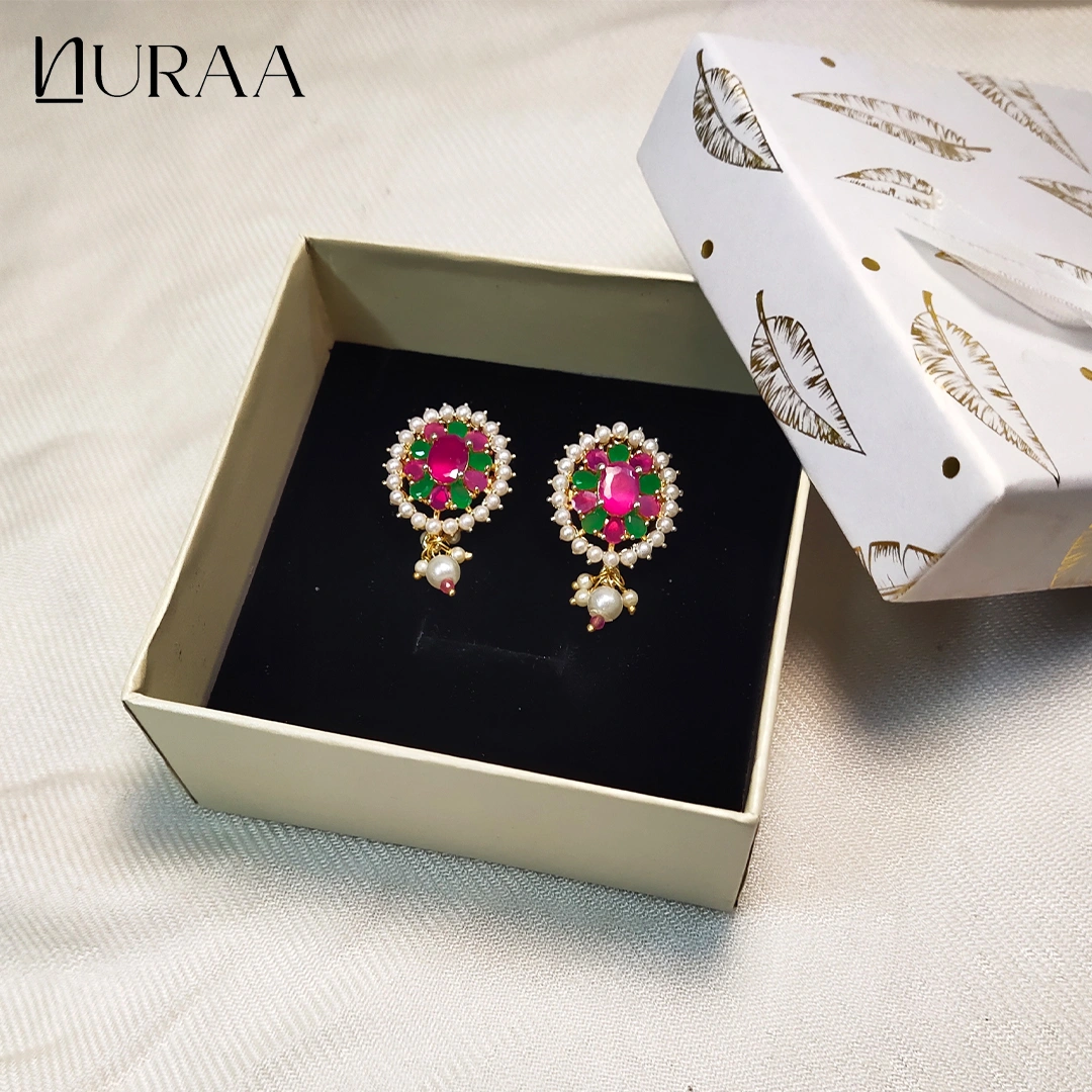 Oval Ruby-Emerald Pearl Pendant Set