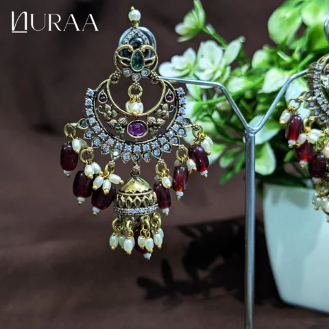 Antique Maroon Beads Earrings