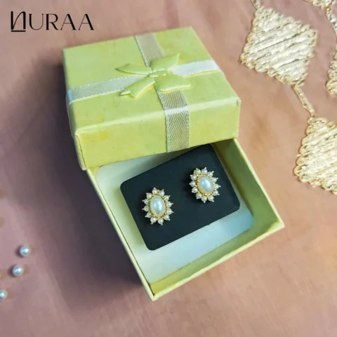 Oval Pearl Stud Earrings