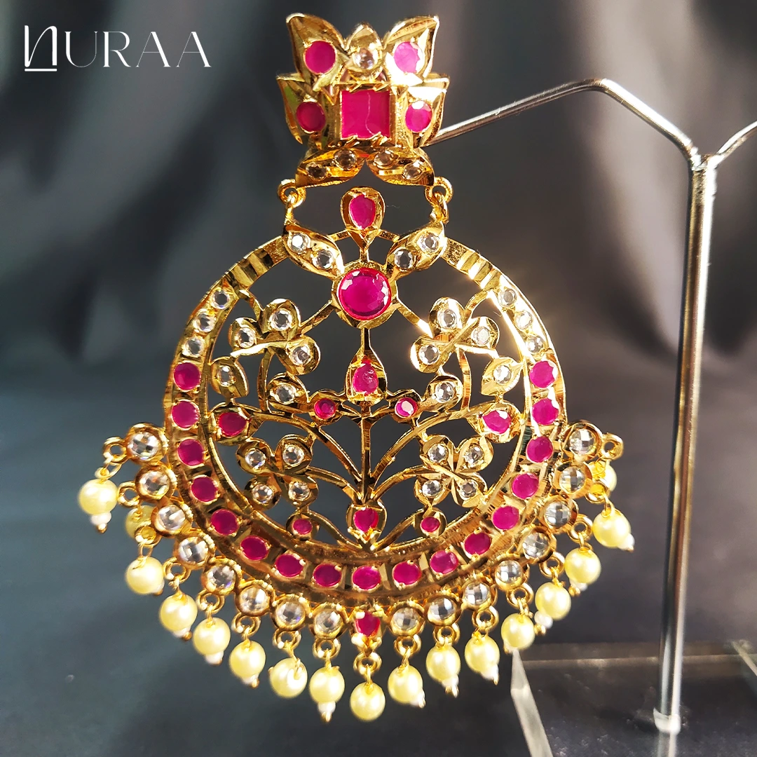 Gulnaar Ruby Pearl Jadau Chand Bali