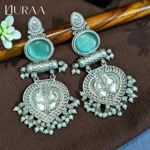 Antique Oxidised Peacock Earrings