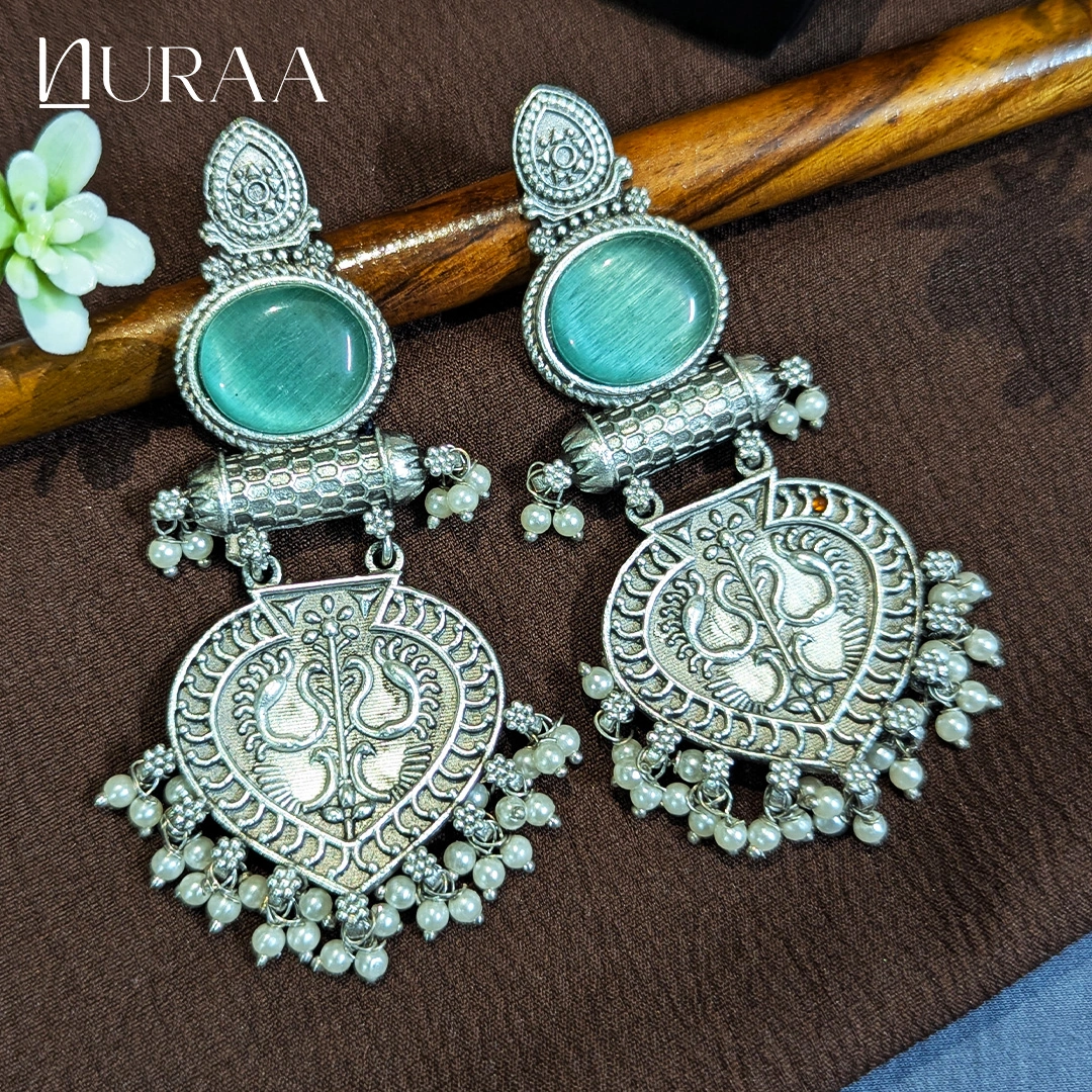 Antique Oxidised Peacock Earrings