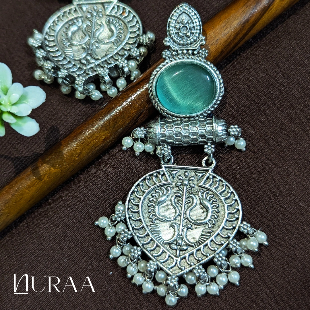 Antique Oxidised Peacock Earrings