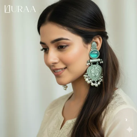 Antique Oxidised Peacock Earrings