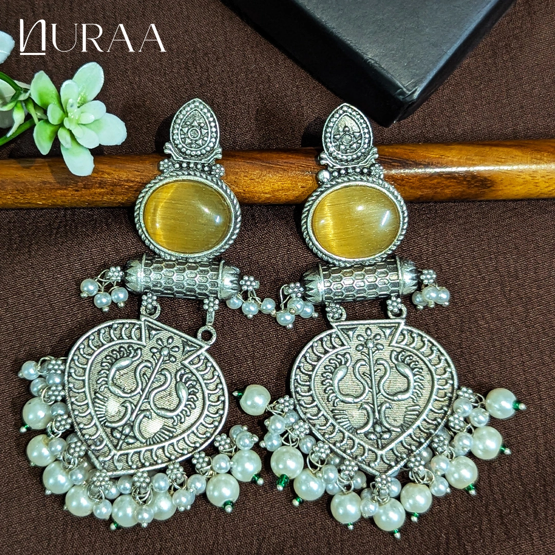 Antique Oxidised Peacock Earrings