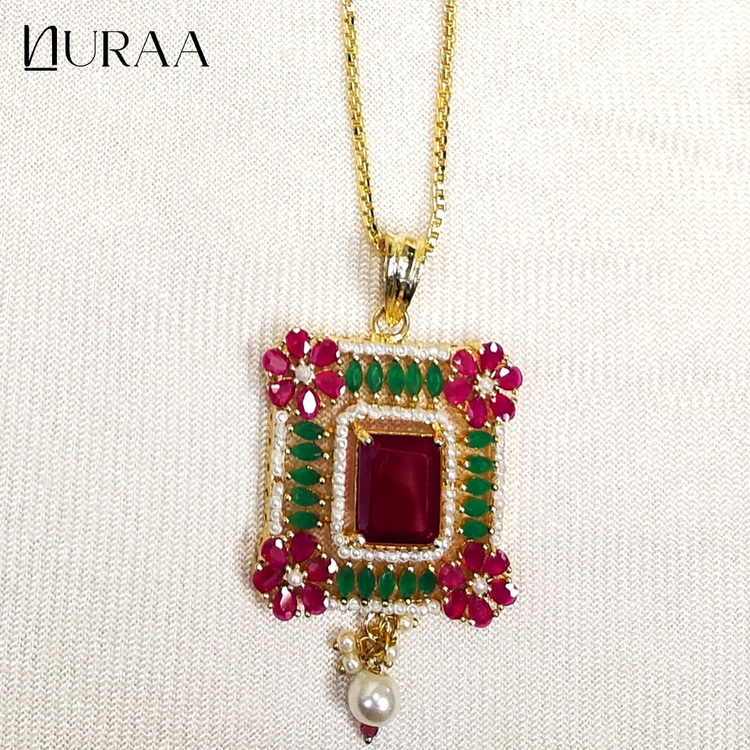 Square Ruby Pendant Set