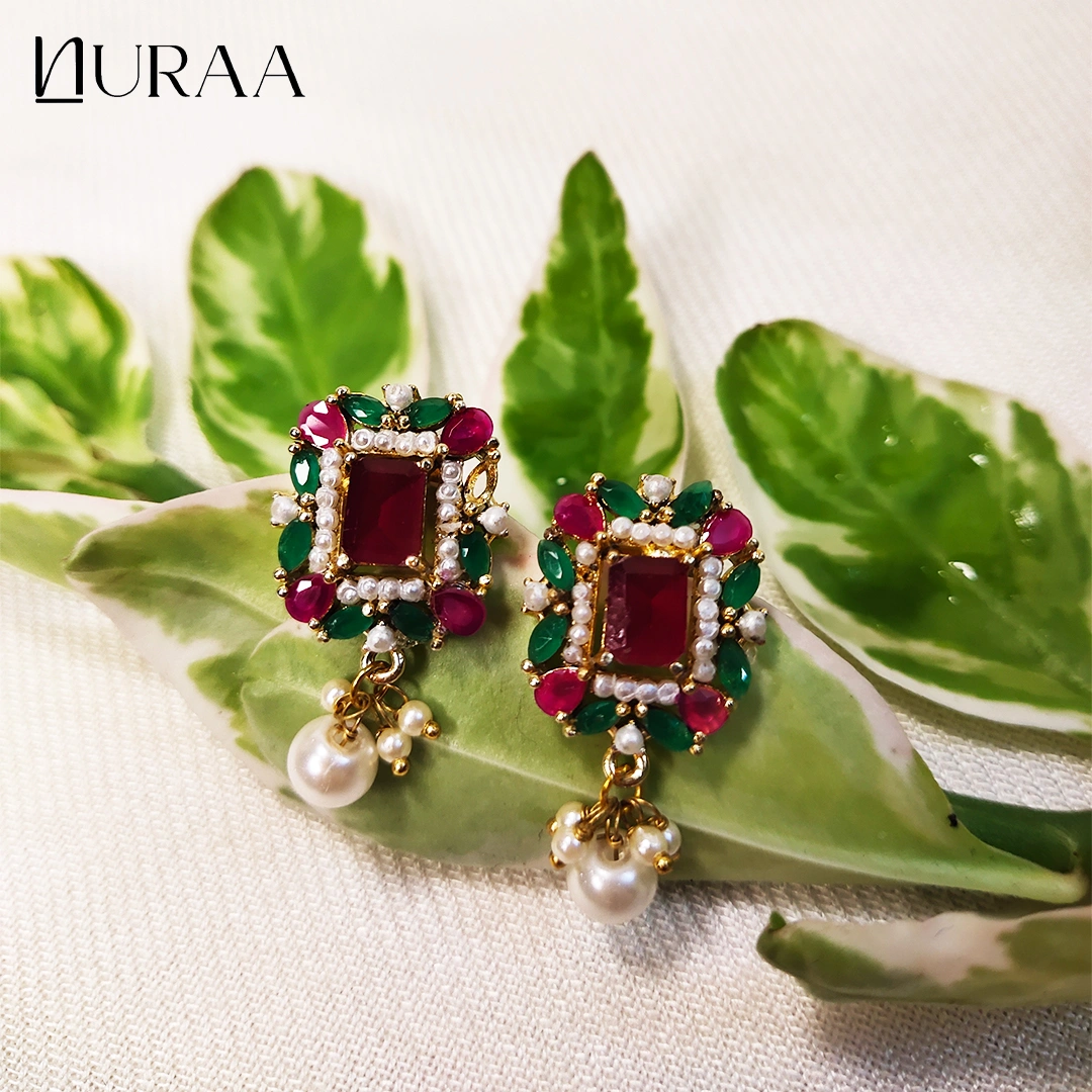 Square Ruby Pendant Set