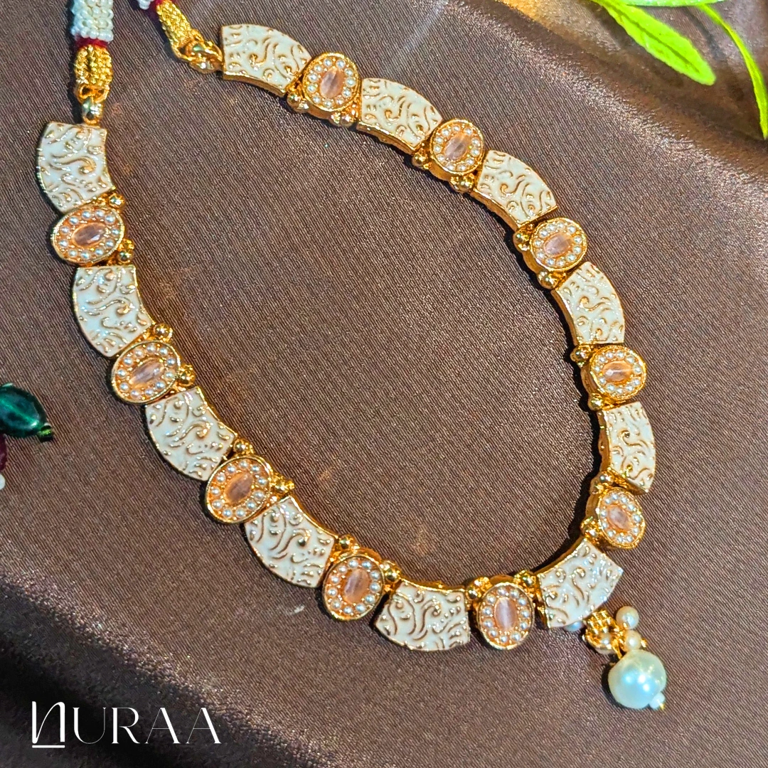 Noor White Enamel Necklace Set