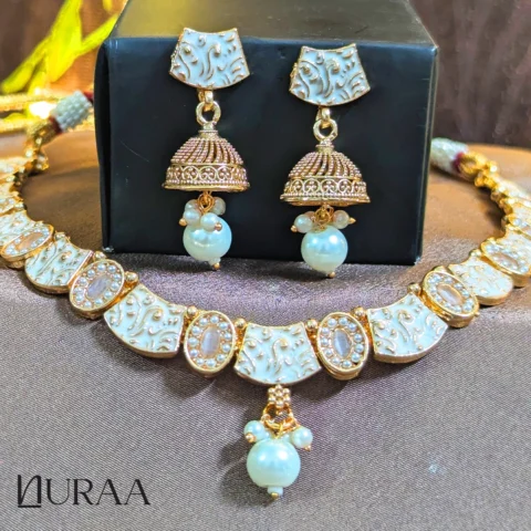 Noor White Enamel Necklace Set