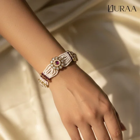 Rajwada Ruby Pearl Strand Bracelet