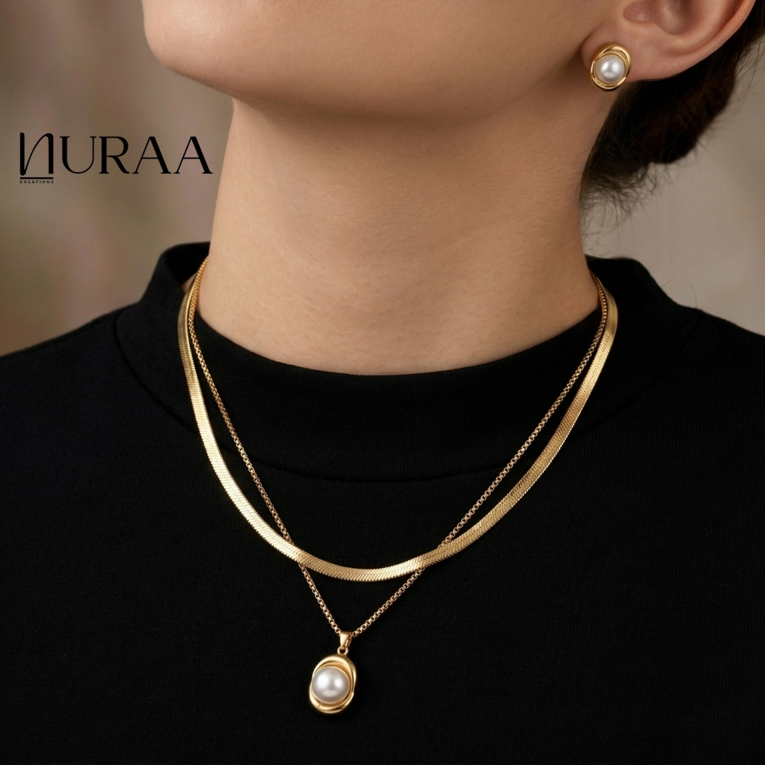 Serene Gold Layered Necklace Set - Image 4