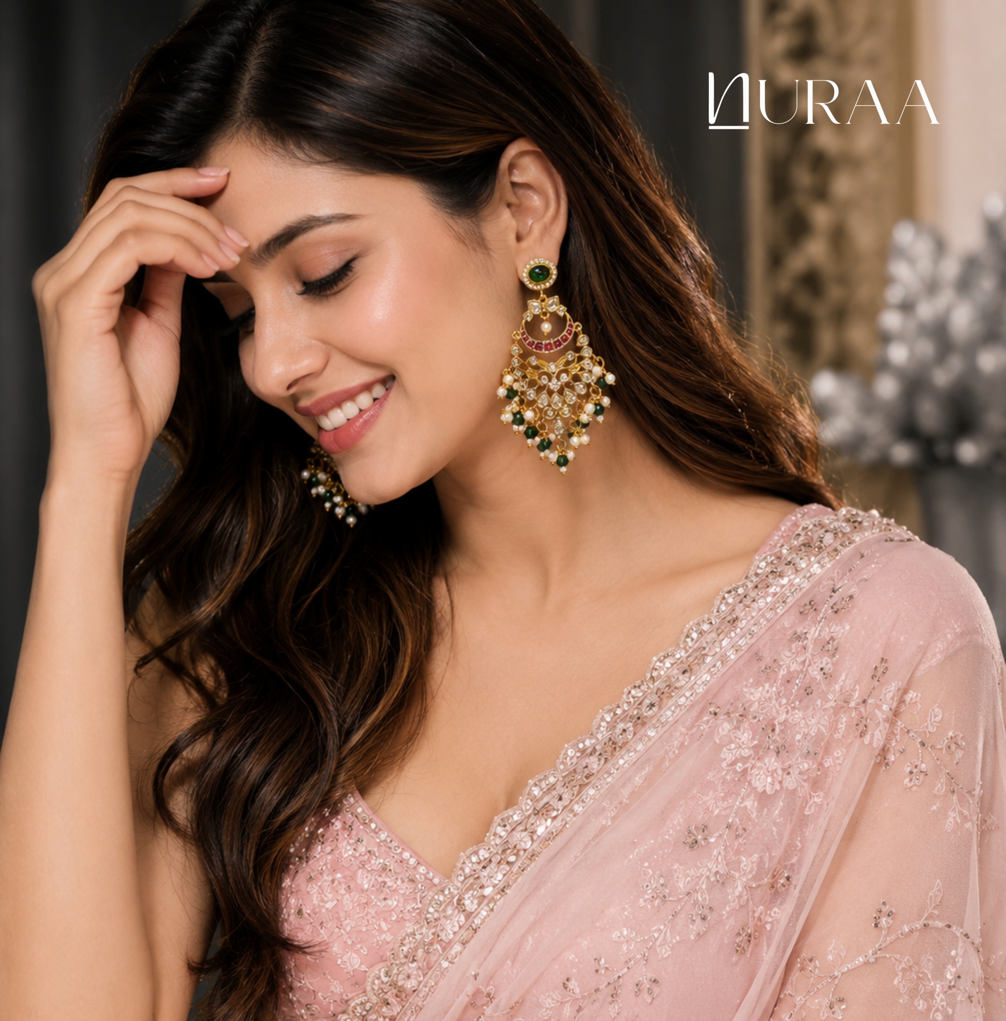 Meher Chandbali Style Dangler Earrings - Image 4