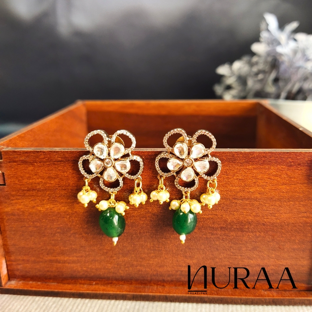 Floral Blossom Kundan Polki Earrings - Image 2