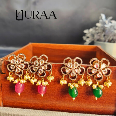 Floral Blossom Kundan Polki Earrings