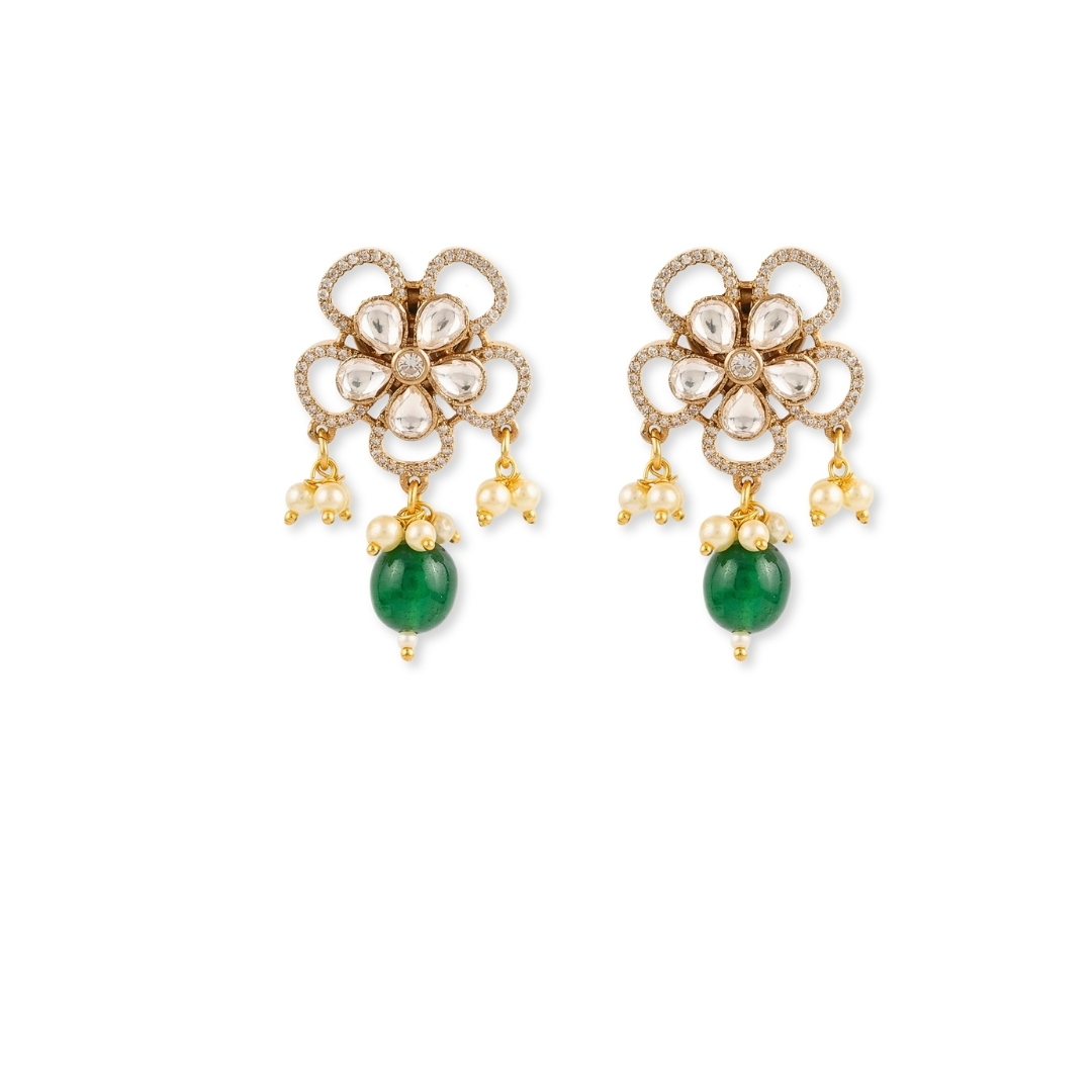 Floral Blossom Kundan Polki Earrings - Image 3