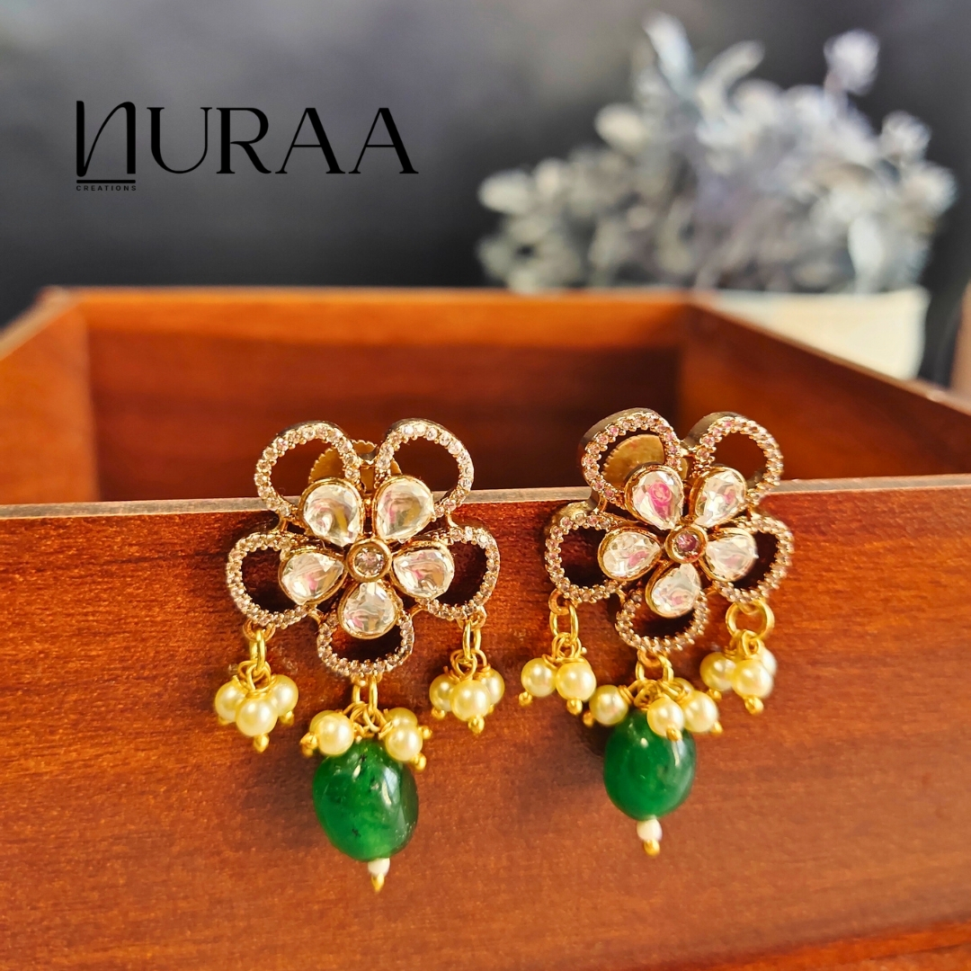 Floral Blossom Kundan Polki Earrings - Image 4