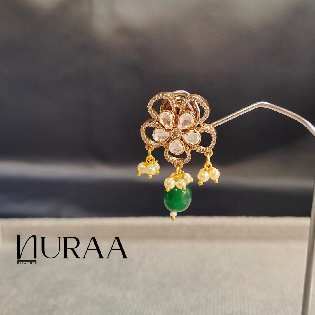 Floral Blossom Kundan Polki Earrings - Image 5