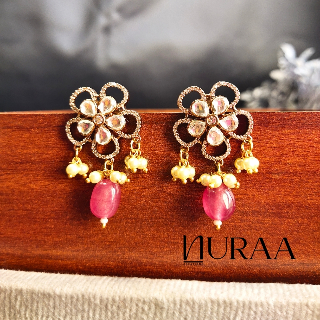 Floral Blossom Kundan Polki Earrings - Image 6