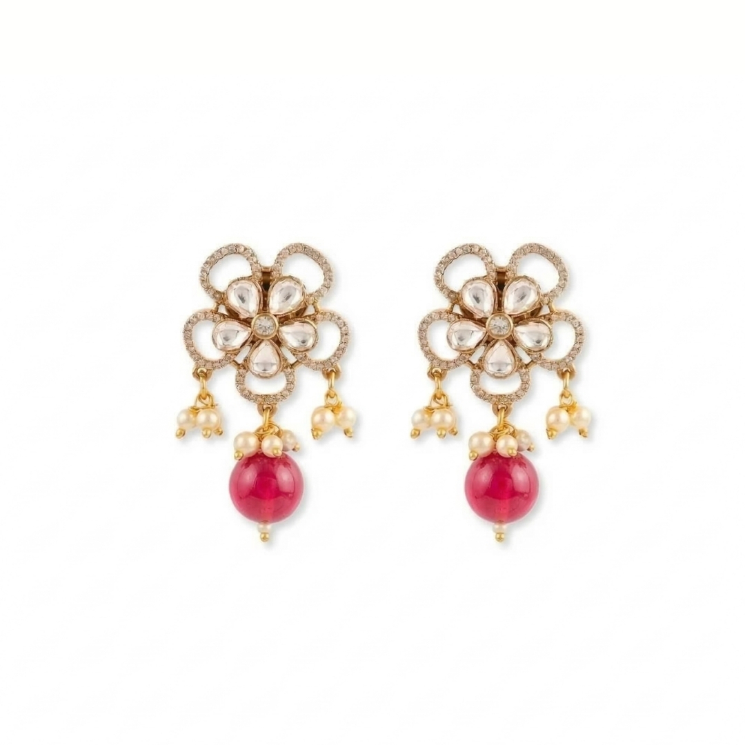 Floral Blossom Kundan Polki Earrings - Image 7