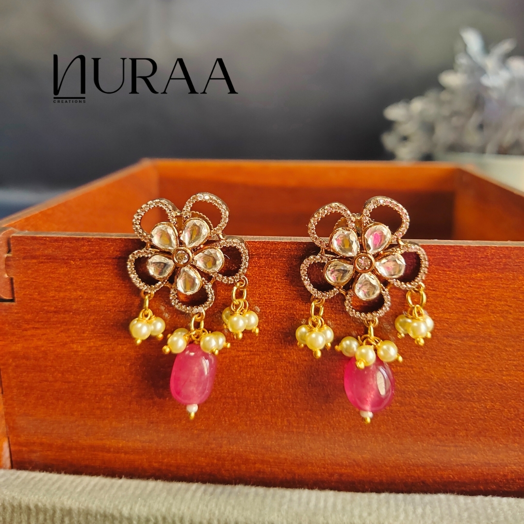 Floral Blossom Kundan Polki Earrings - Image 8