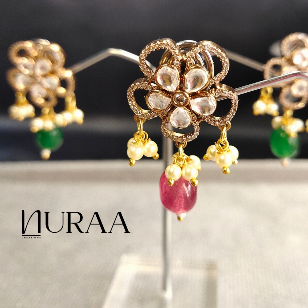 Floral Blossom Kundan Polki Earrings - Image 9