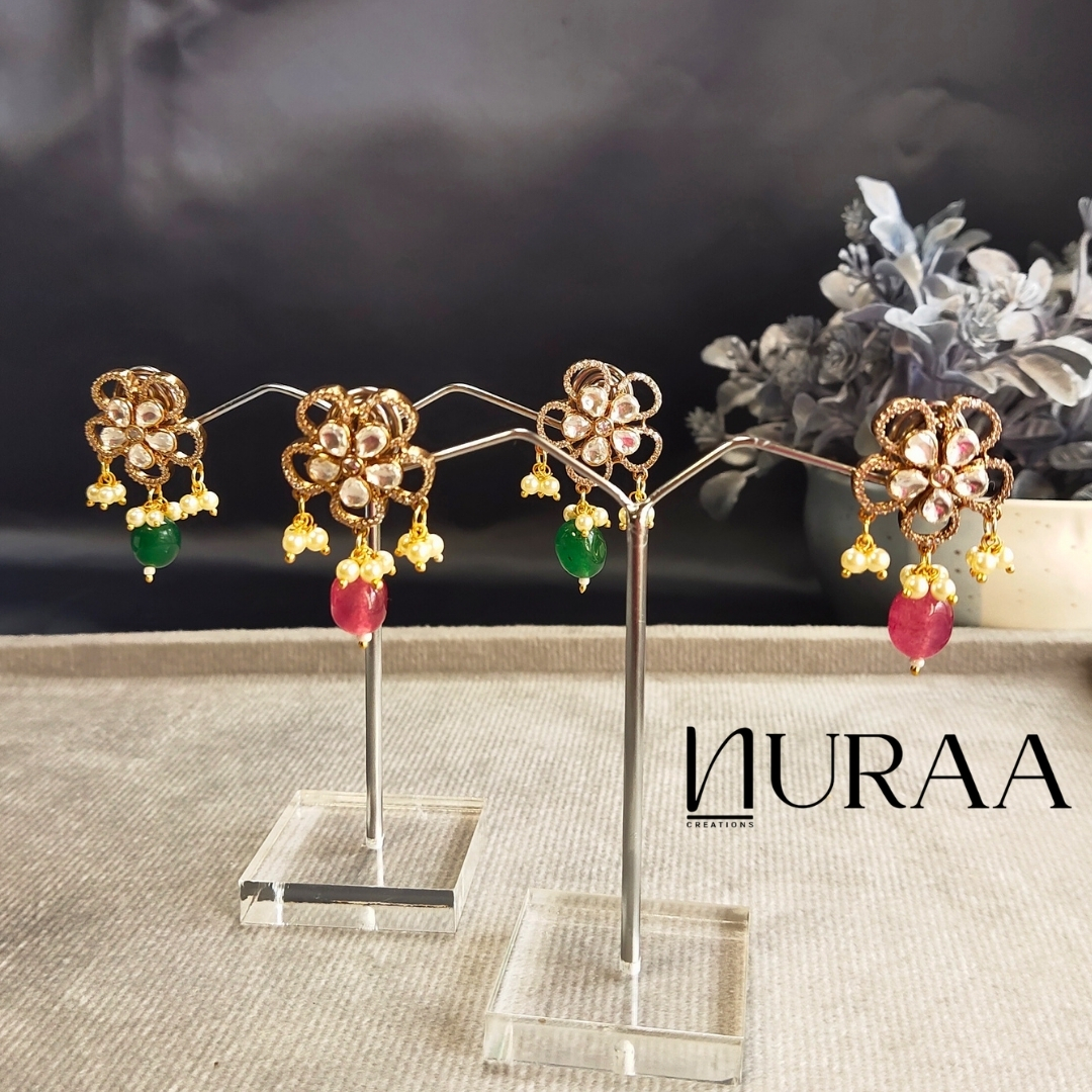 Floral Blossom Kundan Polki Earrings - Image 10