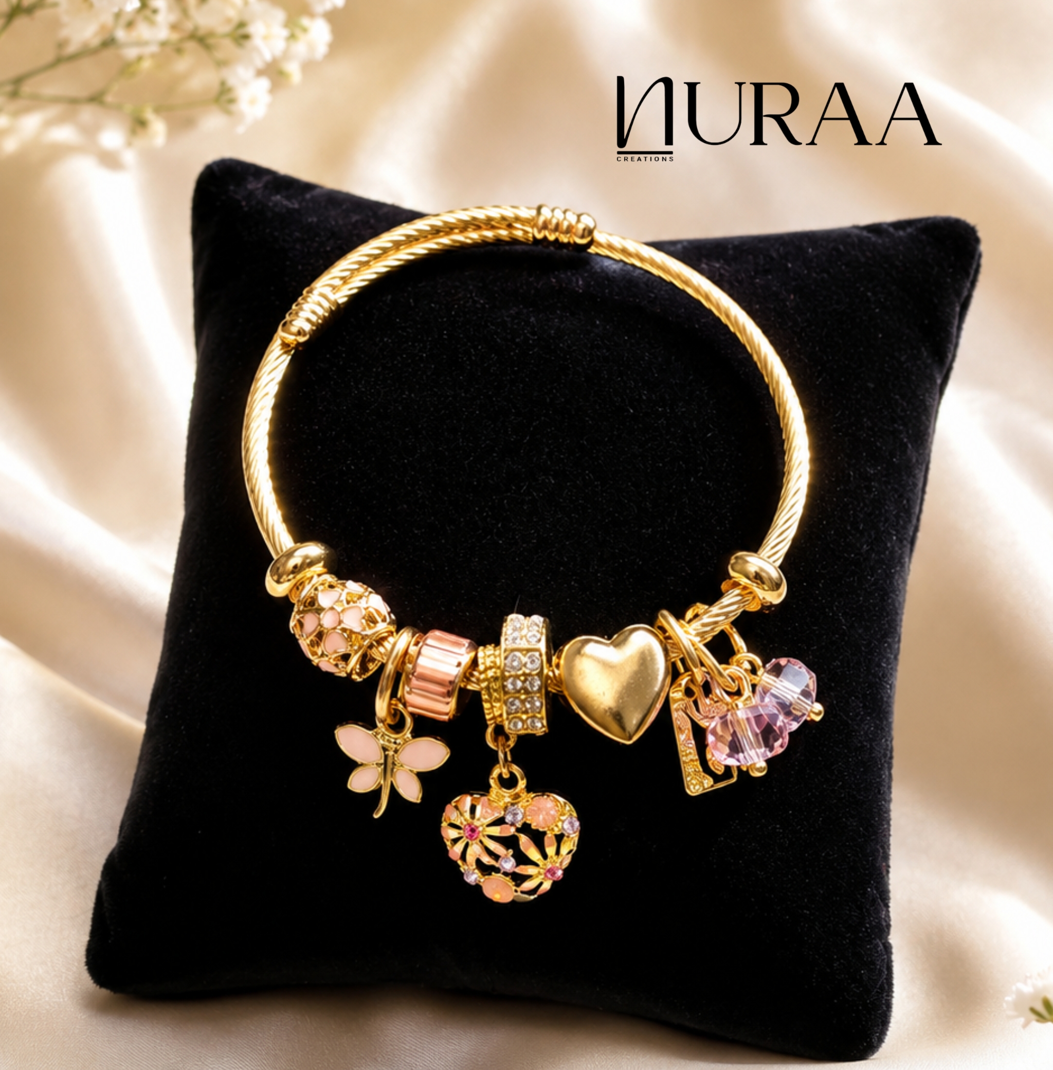 Golden Heart & Dragonfly Charm Bracelet - Image 2