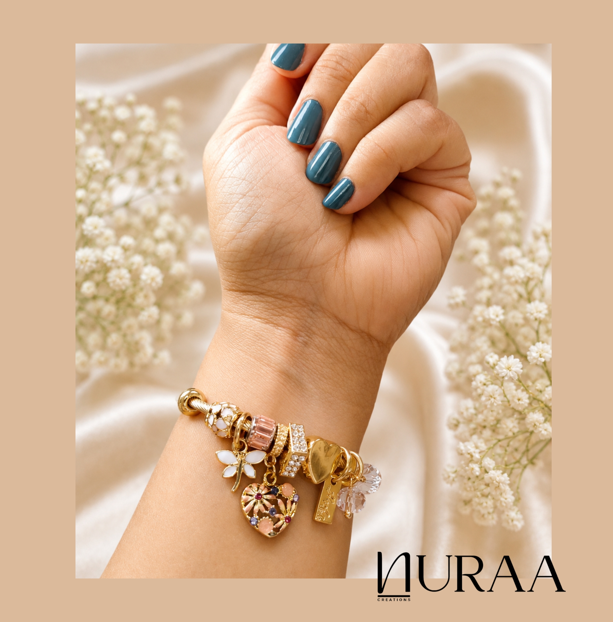 Golden Heart & Dragonfly Charm Bracelet - Image 3