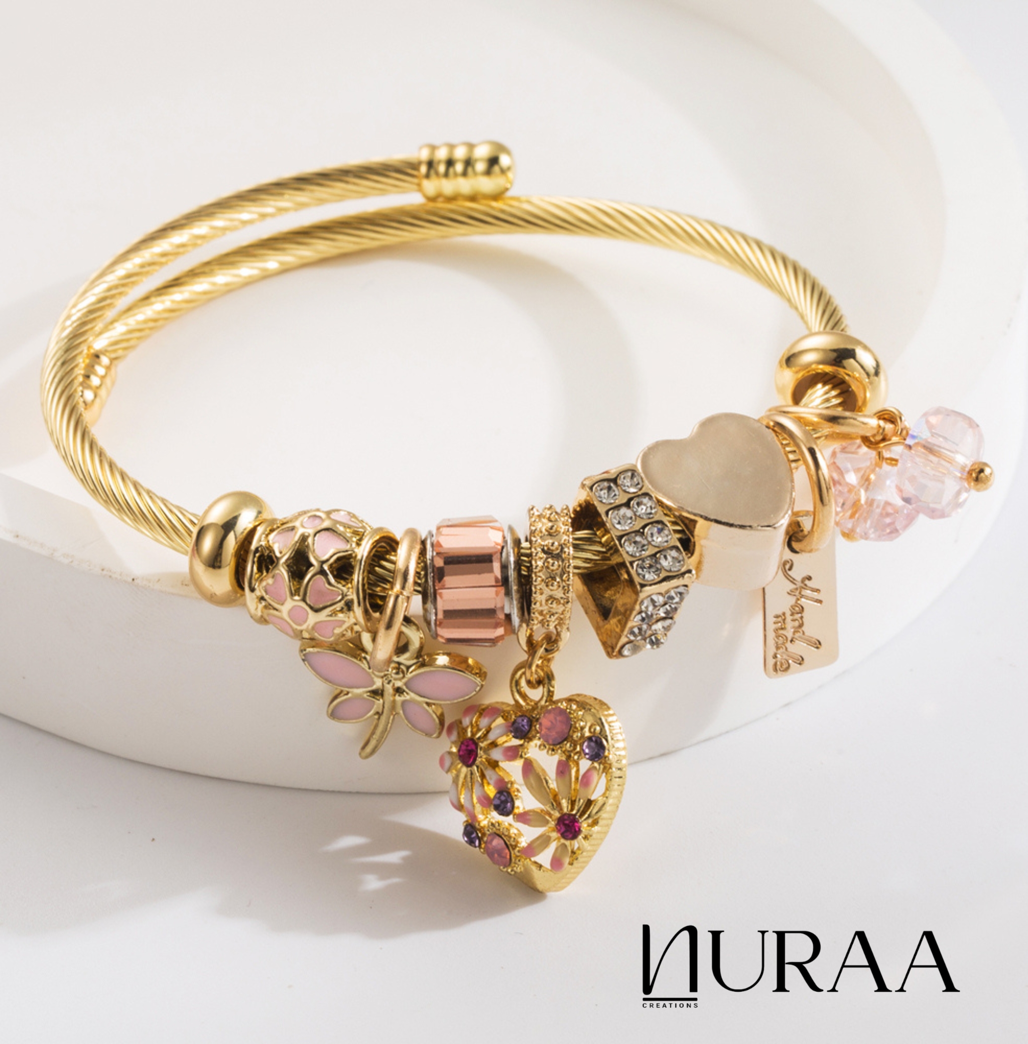 Golden Heart & Dragonfly Charm Bracelet - Image 4