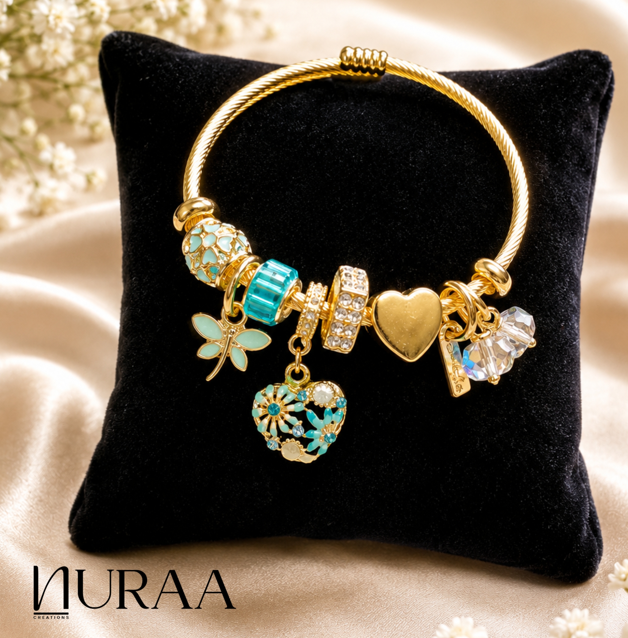 Golden Heart & Dragonfly Charm Bracelet - Image 6