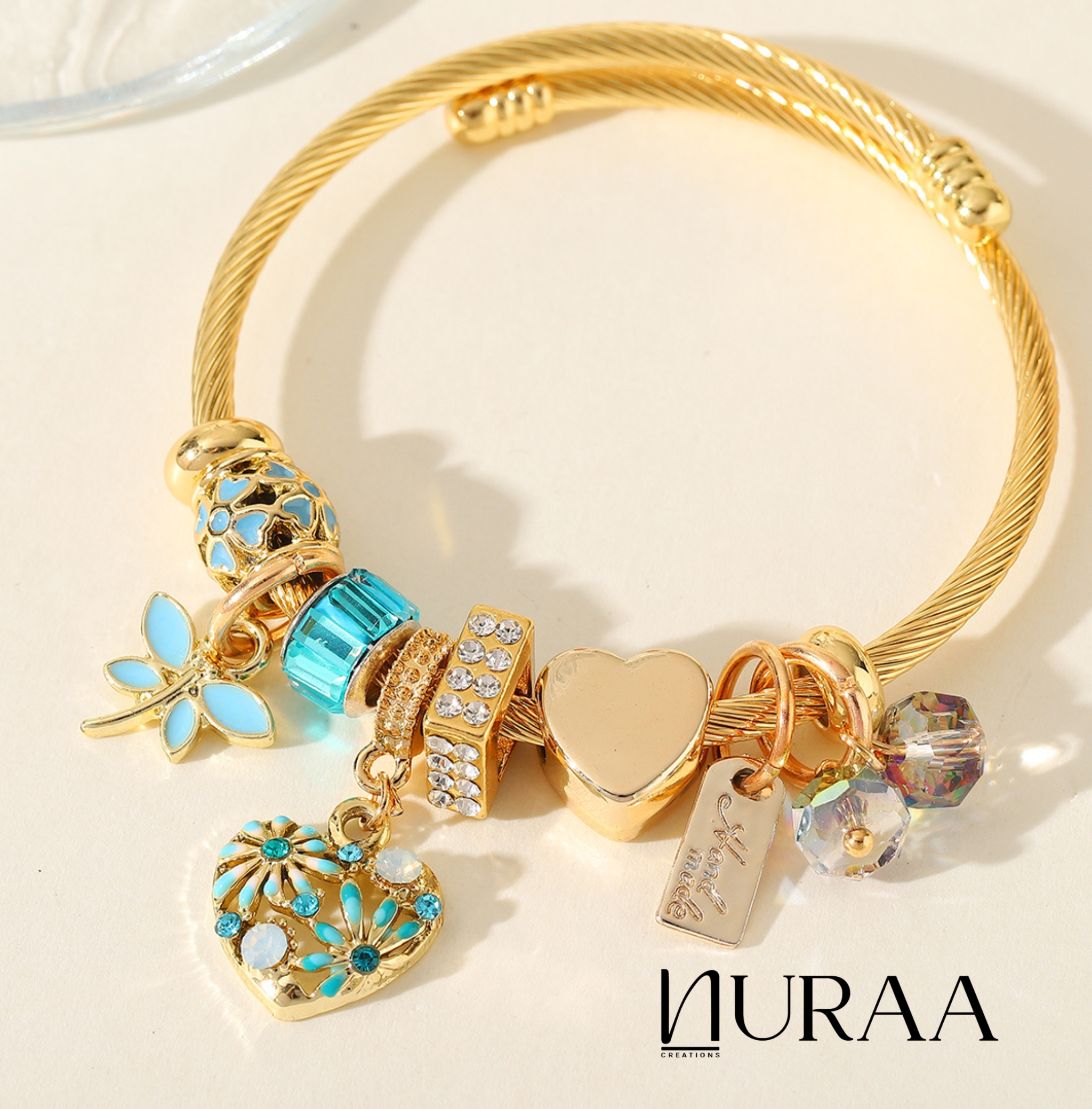 Golden Heart & Dragonfly Charm Bracelet - Image 7