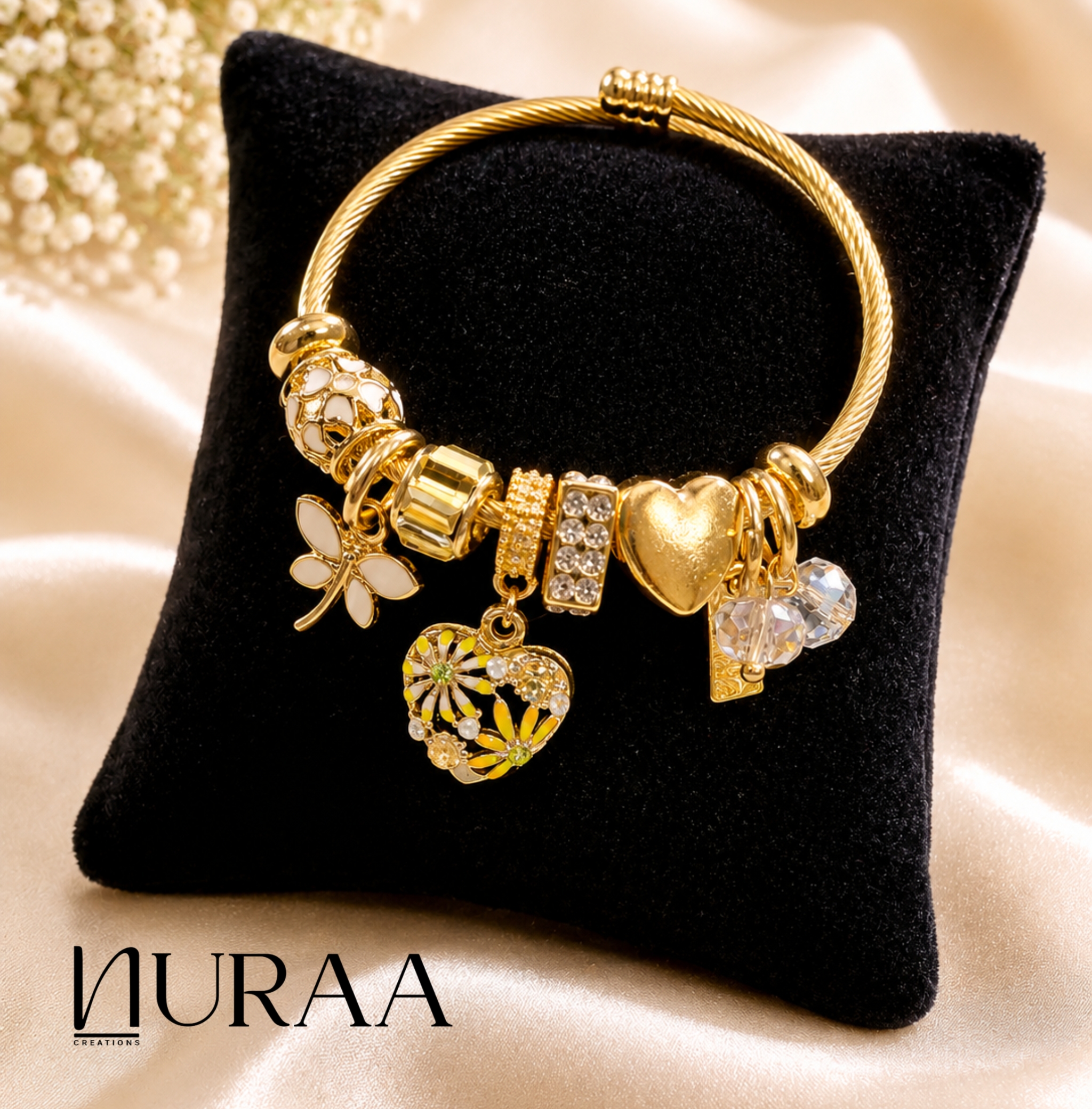 Golden Heart & Dragonfly Charm Bracelet - Image 10