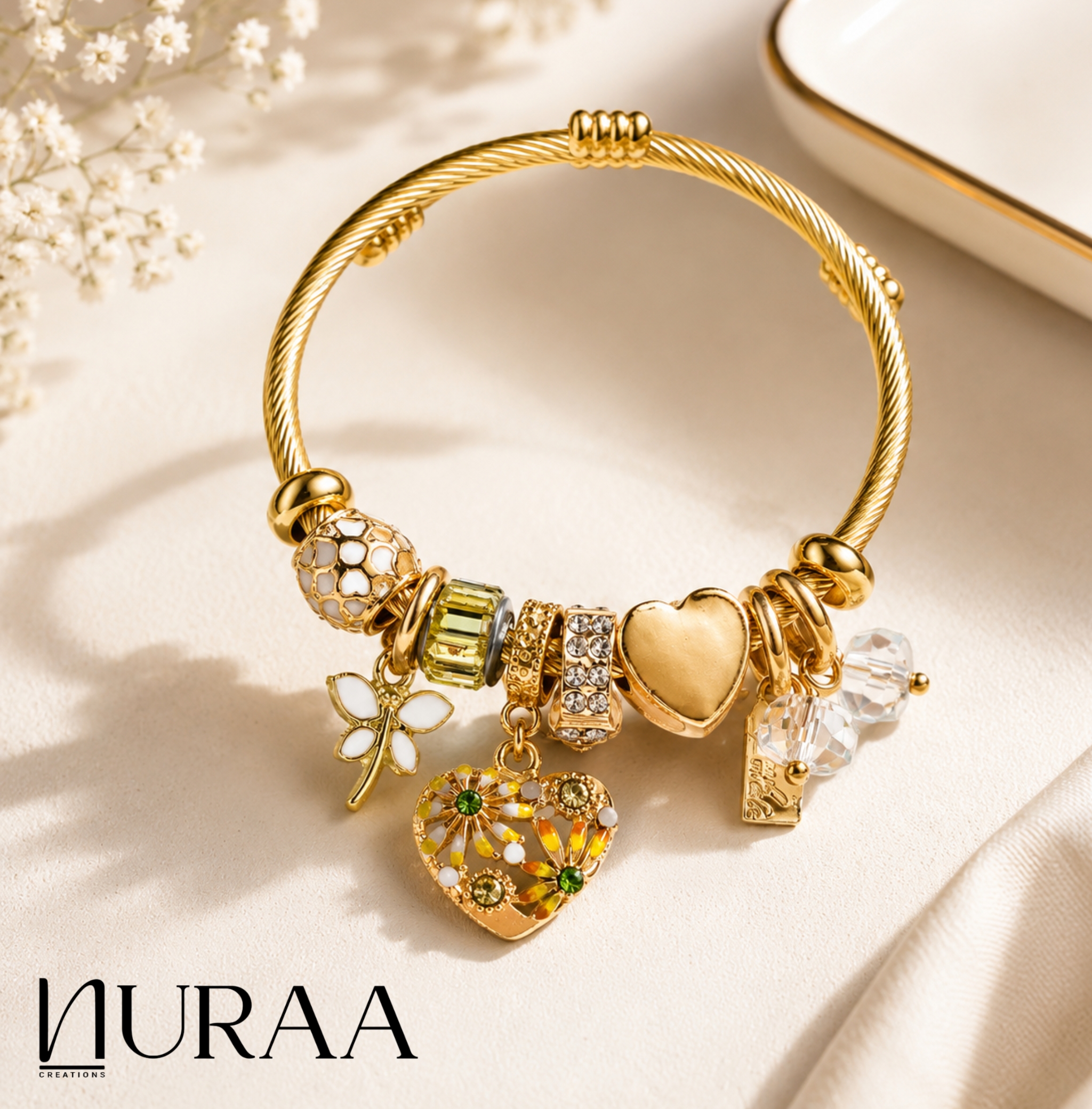 Golden Heart & Dragonfly Charm Bracelet - Image 11