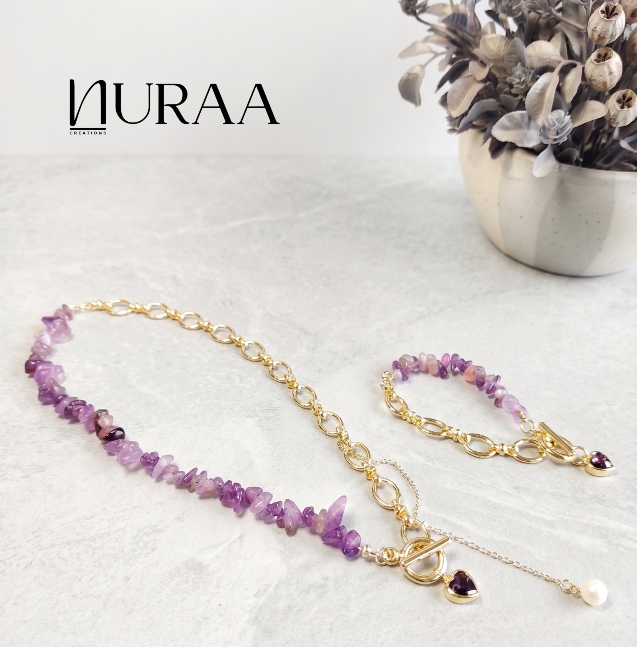 Purple Buckle Necklace & Bracelet Set