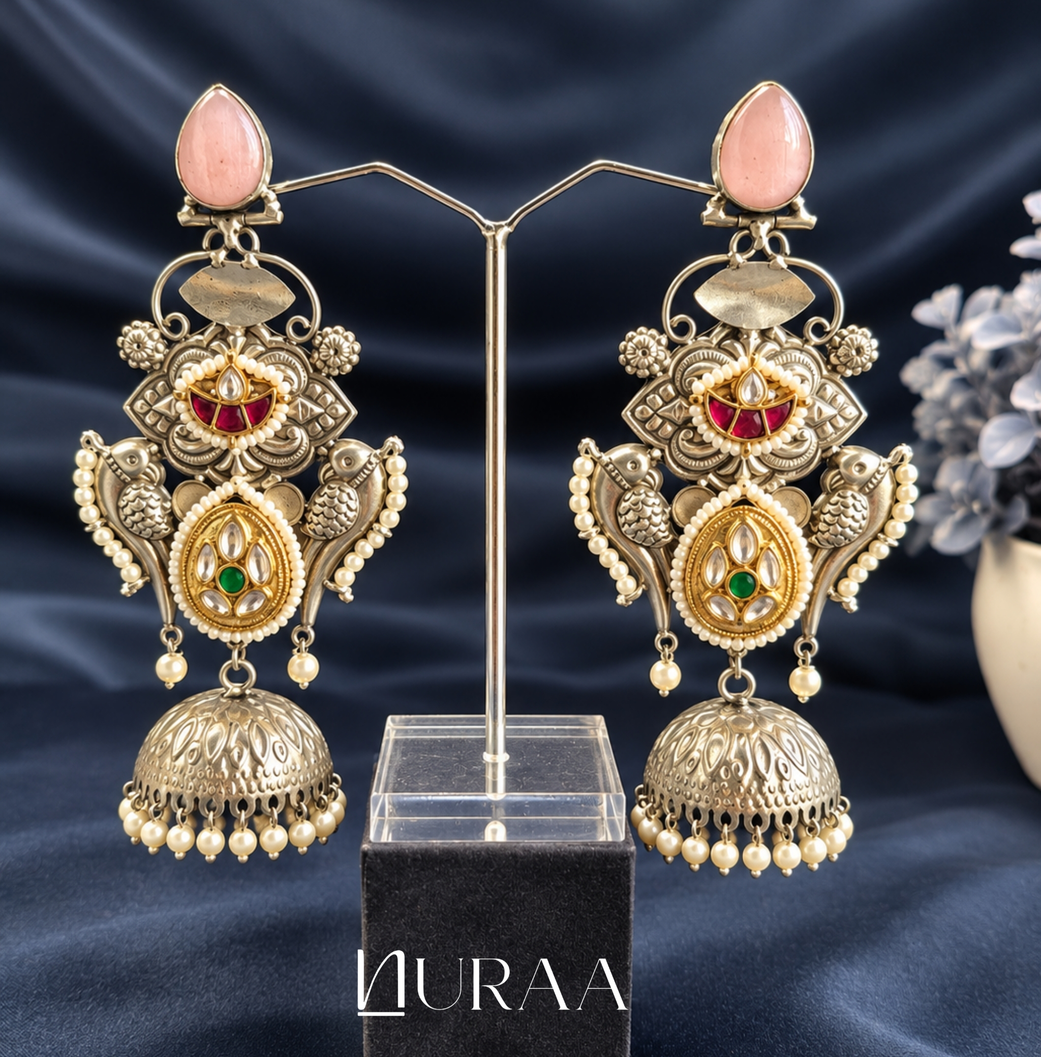 Mayura Oxidised Dual-Tone Jhumka Earrings - Image 2
