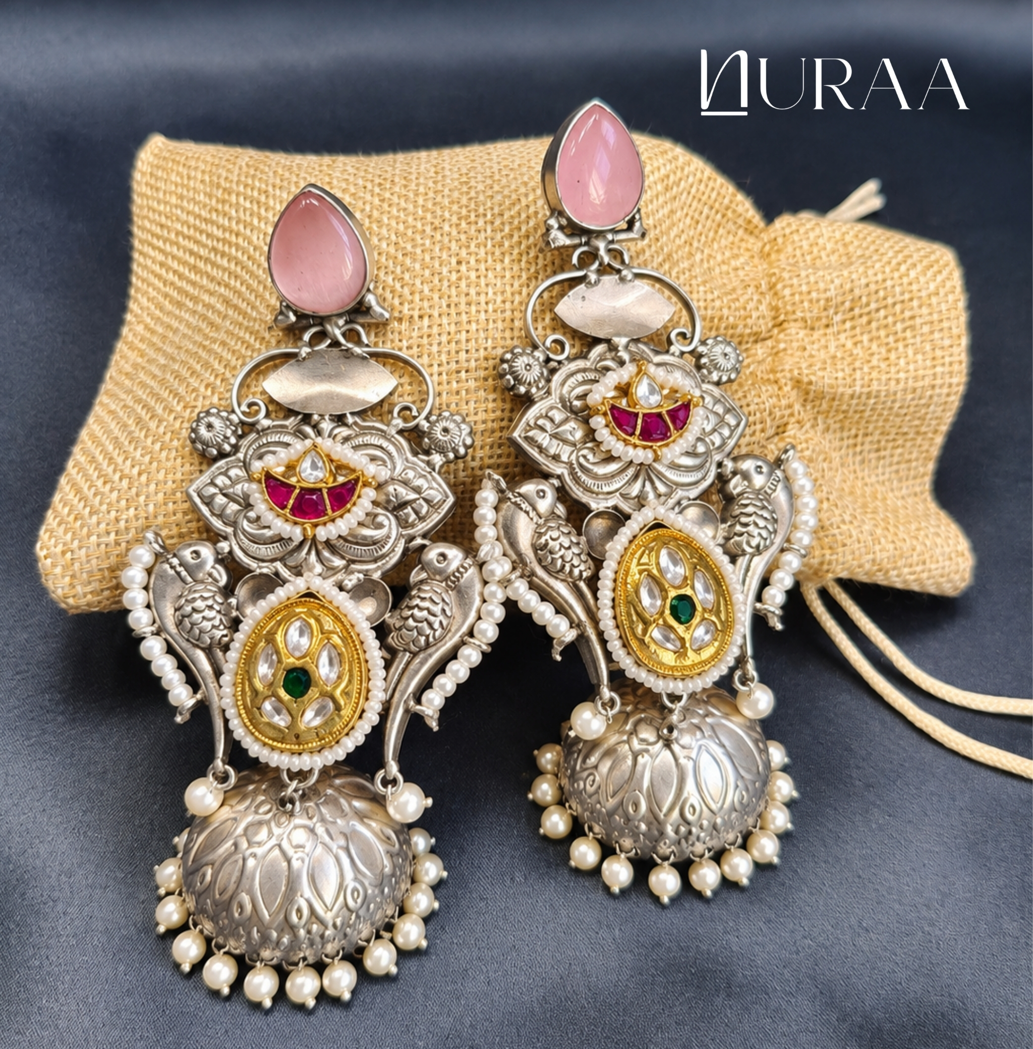 Mayura Oxidised Dual-Tone Jhumka Earrings