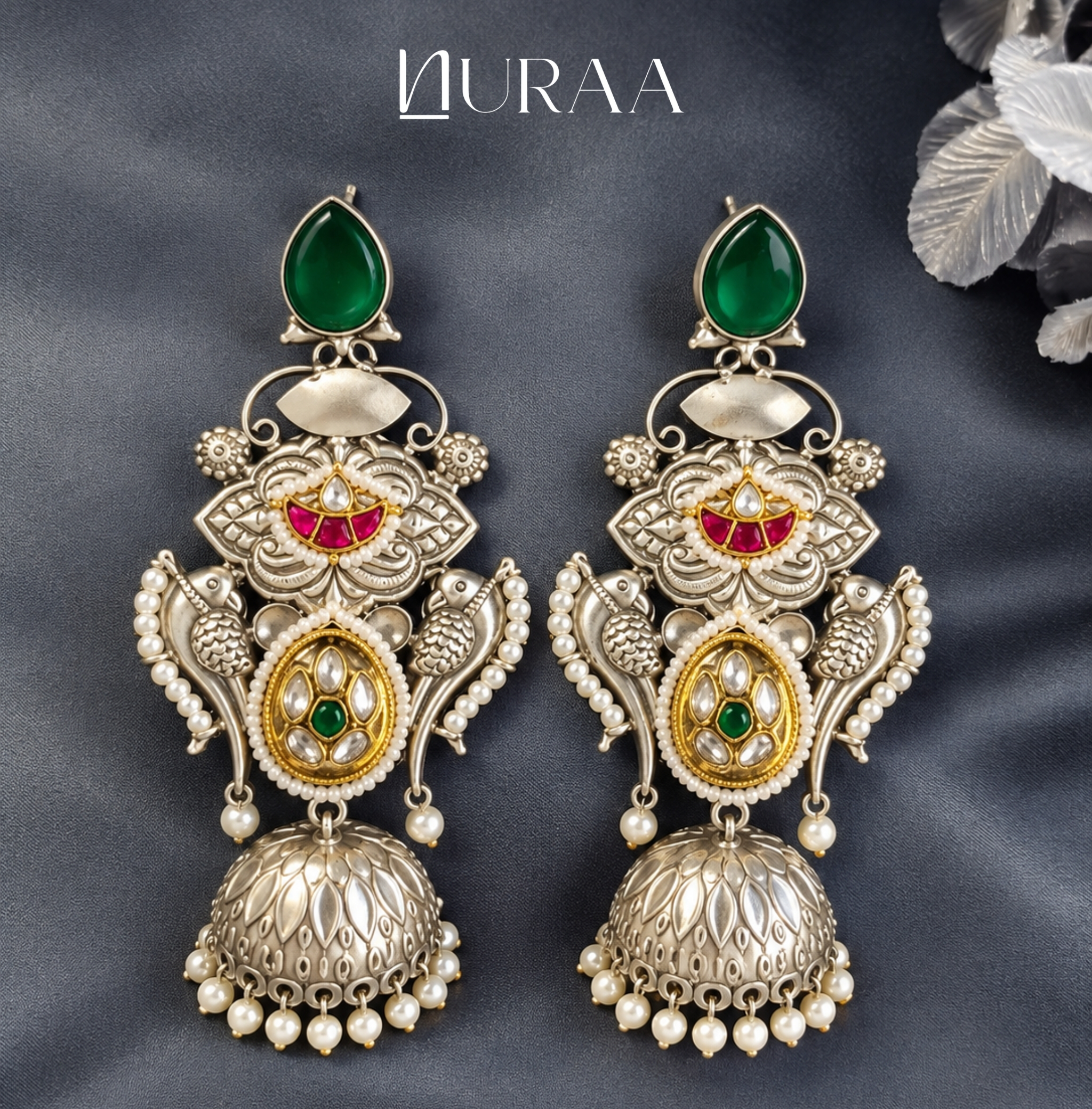 Mayura Oxidised Dual-Tone Jhumka Earrings - Image 5